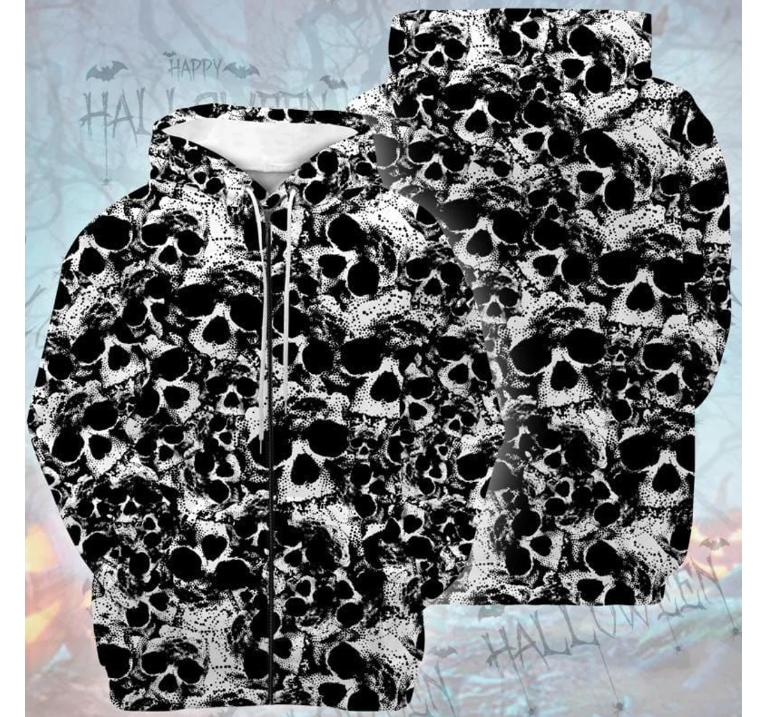 Retro Scary Skull Halloween - 3D Printed Pullover Hoodie