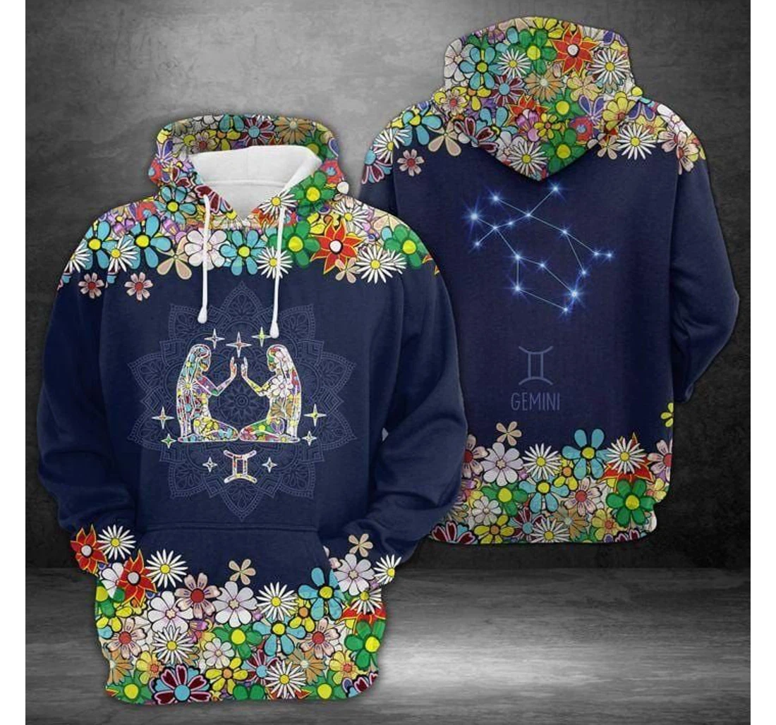 Gemini Mandala Flower Pattern Birthday L - 3D Printed Pullover Hoodie