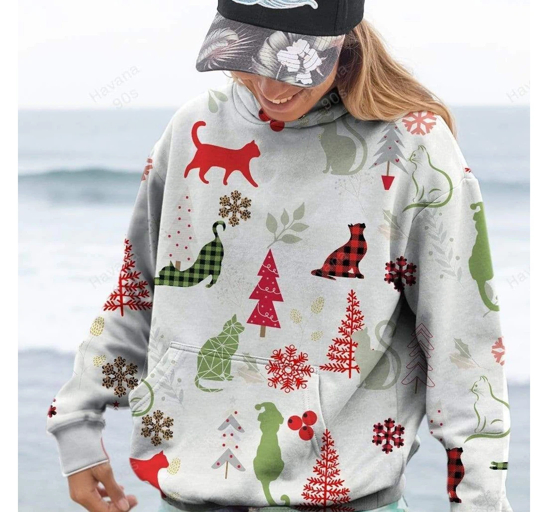 Cat Lover Christmas - 3D Printed Pullover Hoodie