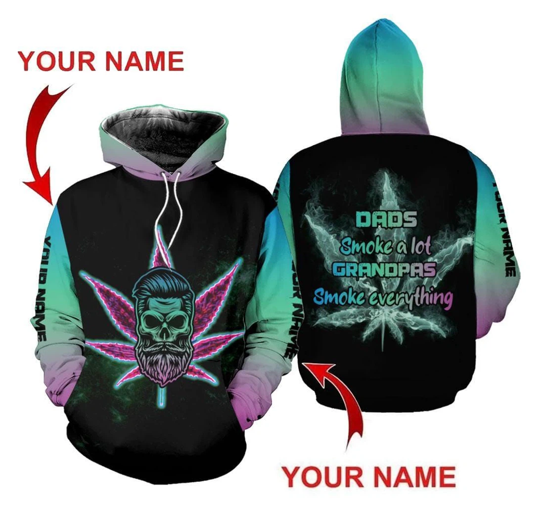 Dads Grandpas Smoke Skull Weed Father's Day Gift Custom Name H - 3D Printed Pullover Hoodie