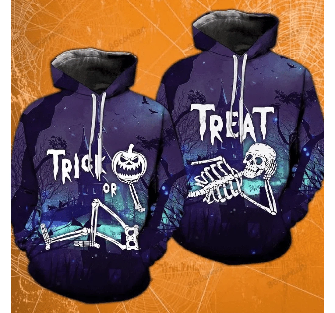 Halloween Trick Or Treat Skeleton Purple - 3D Printed Pullover Hoodie