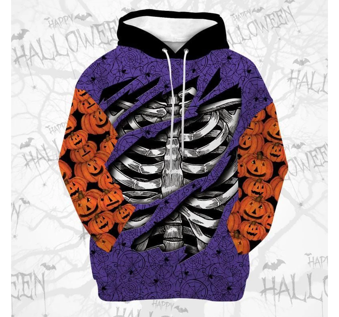Halloween Scary Skeleton Rib Cage - 3D Printed Pullover Hoodie