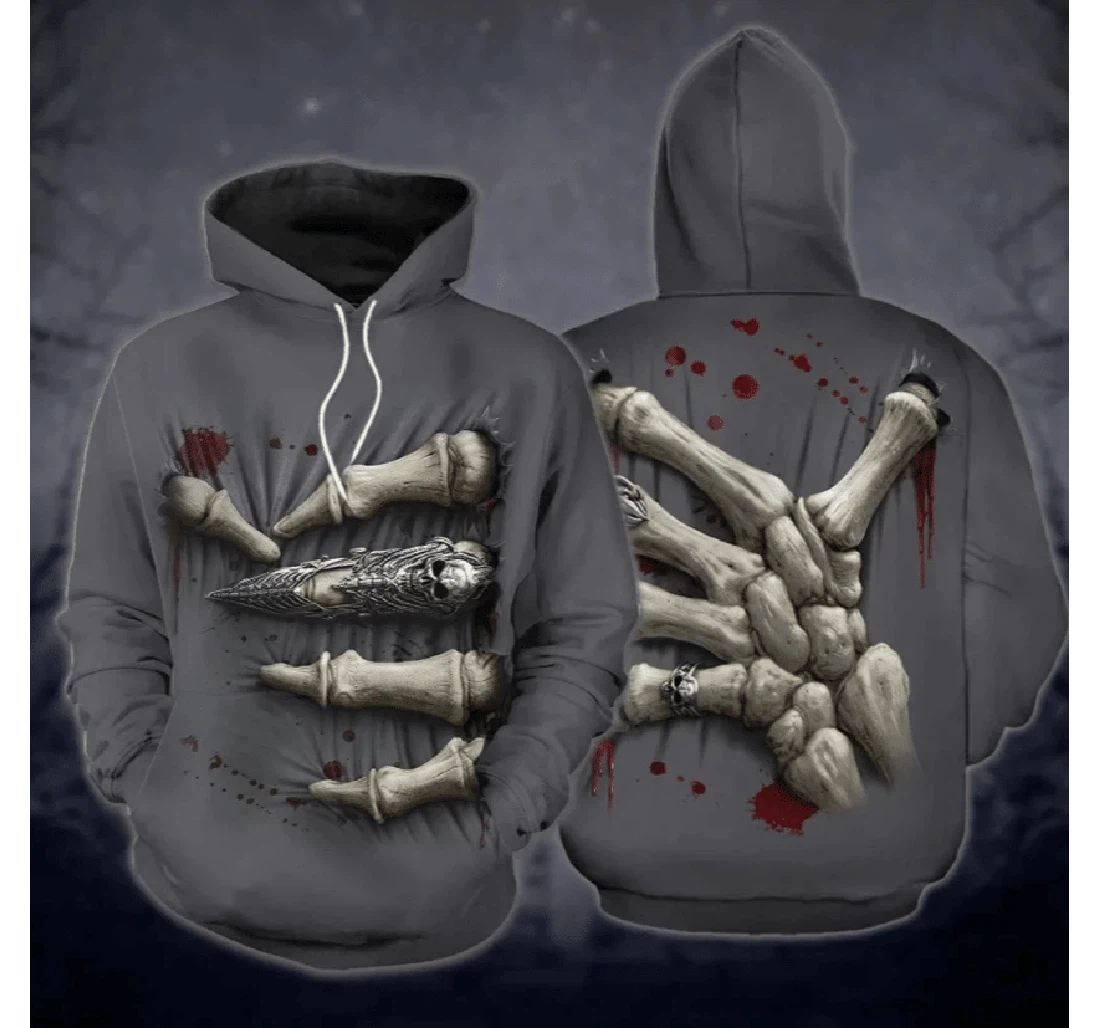 Halloween Grey Skeleton Hand - 3D Printed Pullover Hoodie