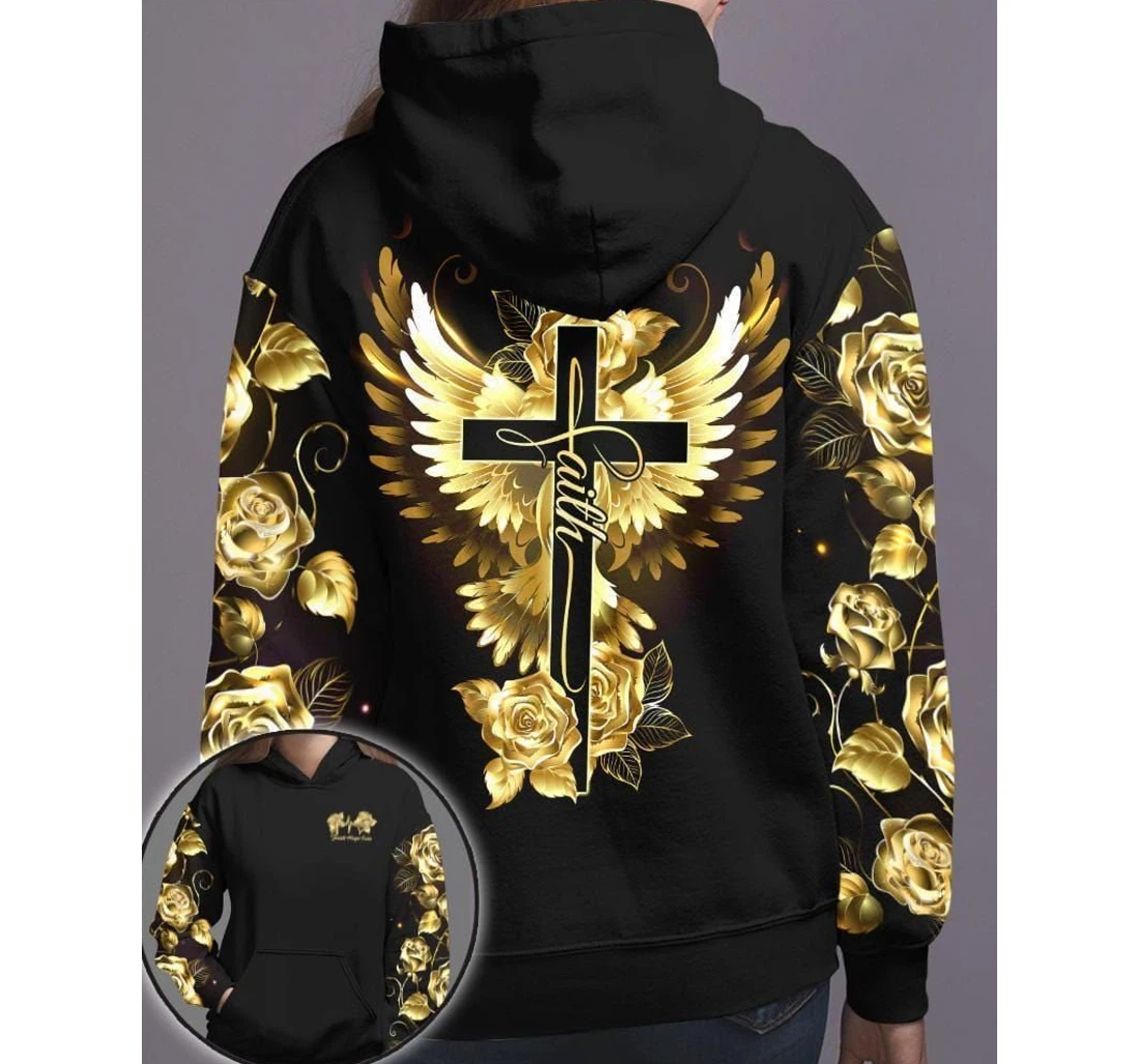 Dove Wings Faith Gold Rose Dh - 3D Printed Pullover Hoodie