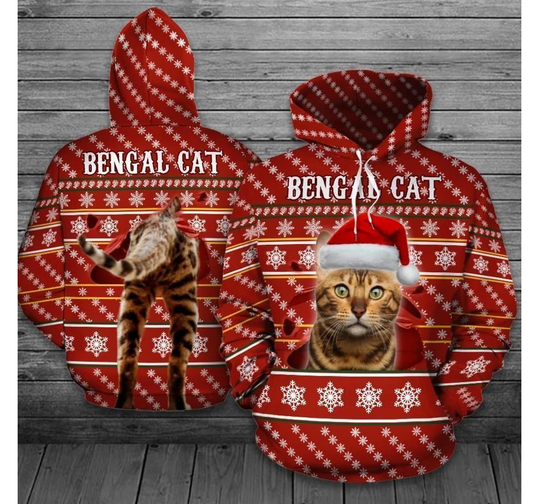 Christmas Bengal Cat Olddt - 3D Printed Pullover Hoodie