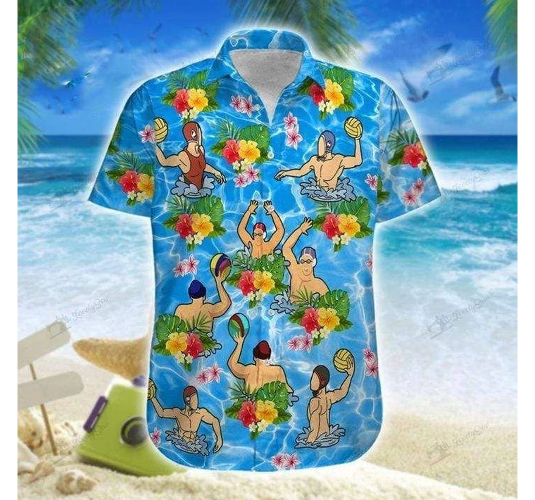 Personalized Water Polo Blue Hawaiian Shirt, Button Up Aloha Shirt For Men, Women