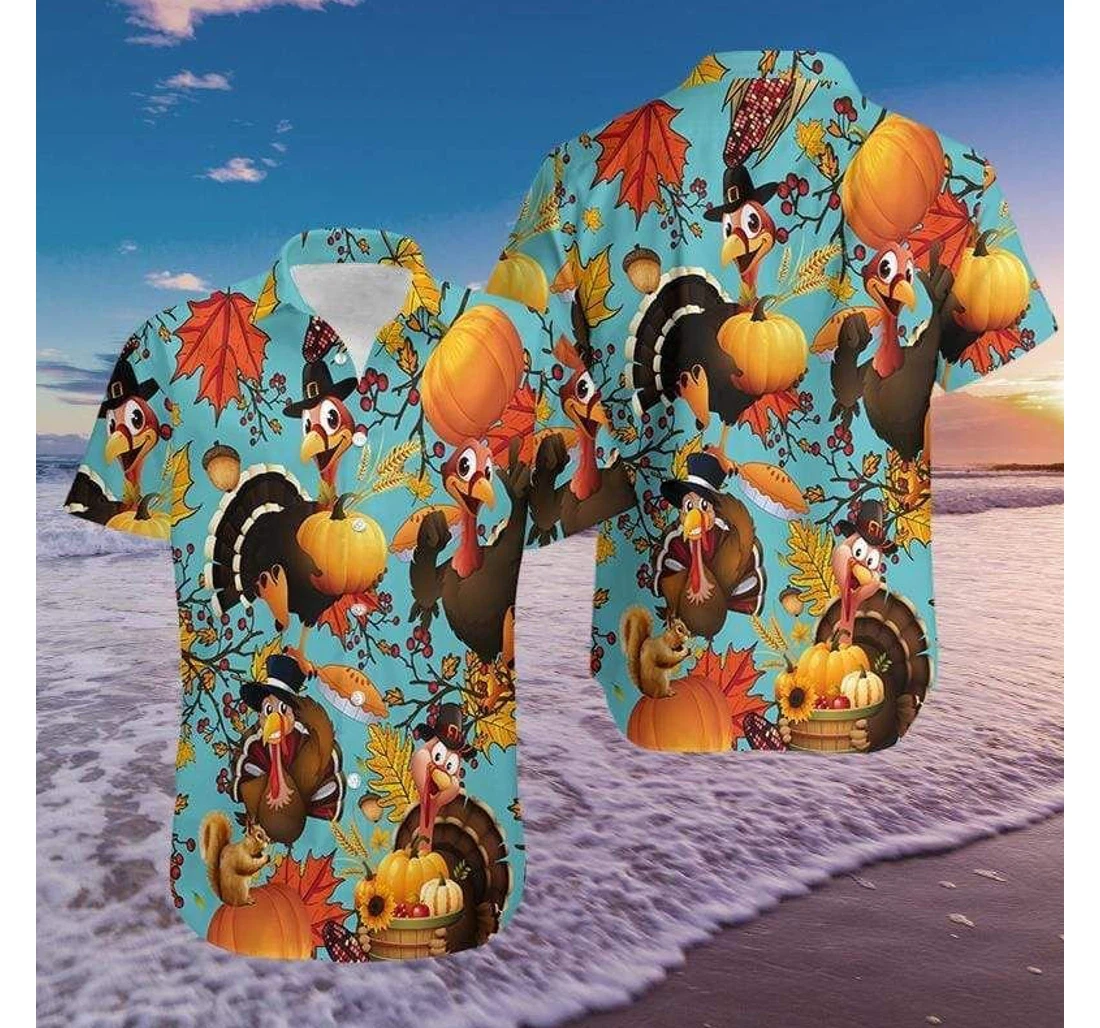 Personalized Turkeys Fall Thanksgiving Hawaiian Shirt, Button Up Aloha Shirt For Men, Women
