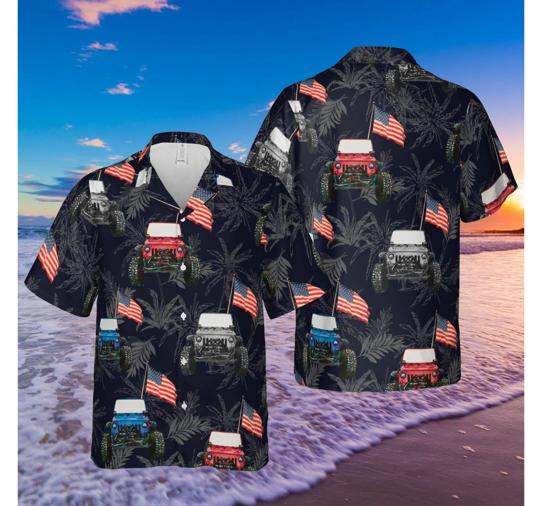 Personalized Jeep Flag Independence Day H Hawaiian Shirt, Button Up Aloha Shirt For Men, Women