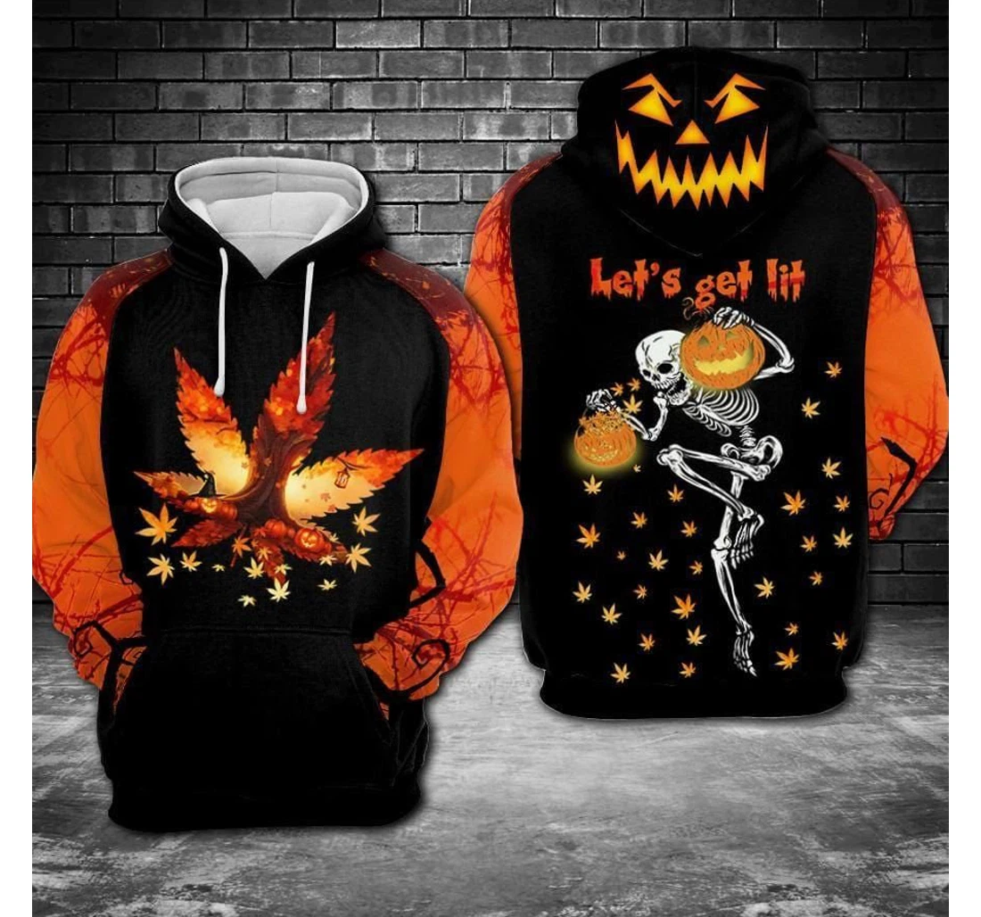 Halloween Skeleton Weed Let's Get Lit - 3D Printed Pullover Hoodie