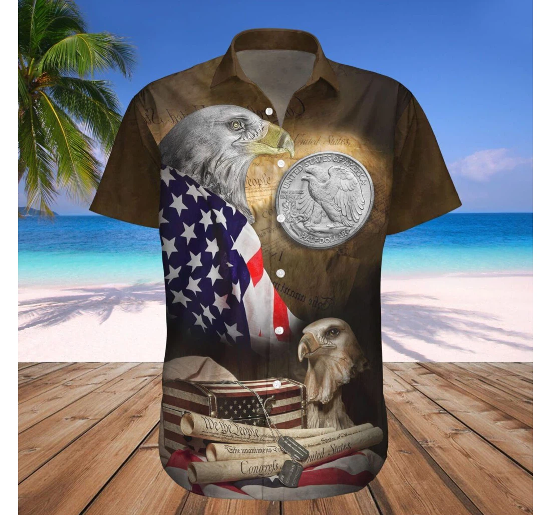 Personalized American Flag Eagle We The People Va Hawaiian Shirt, Button Up Aloha Shirt For Men, Women