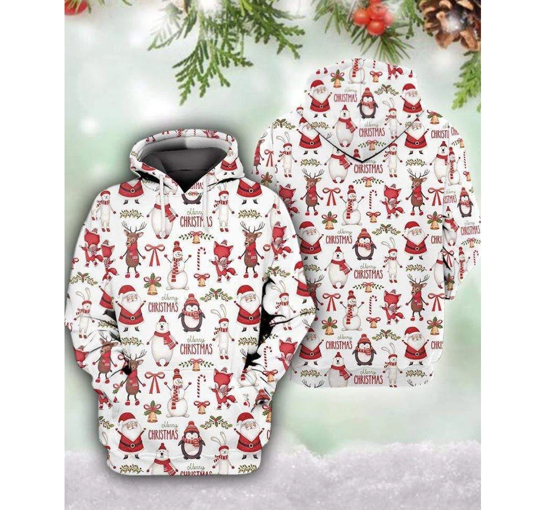 Merry Christmas Pattern White Red - 3D Printed Pullover Hoodie