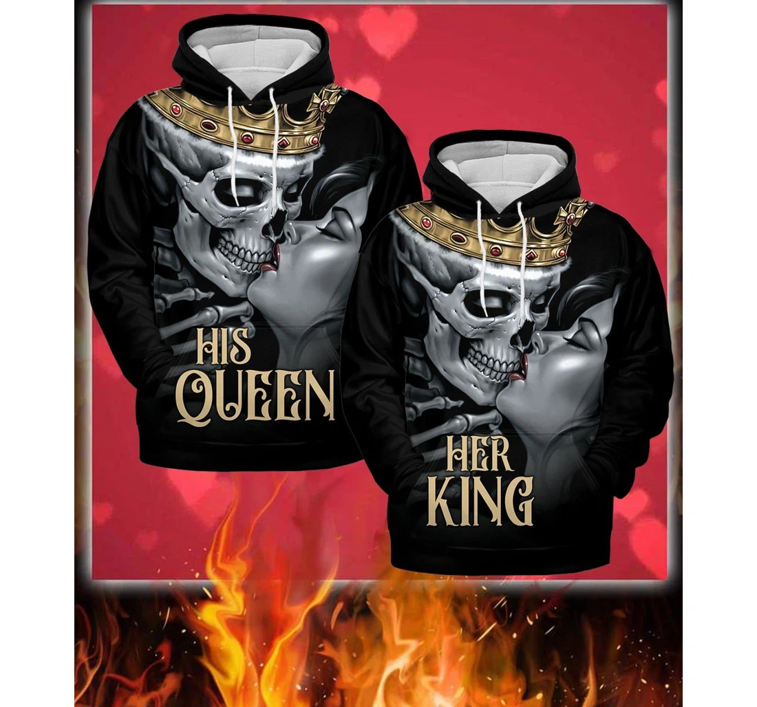 Halloween Amazing Queen King Couple Skull Beauty Love - 3D Printed Pullover Hoodie