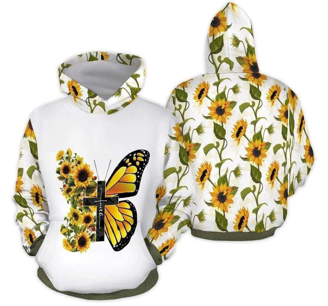 Faith Jesus Cross Butterfly Sunflower - 3D Printed Pullover Hoodie