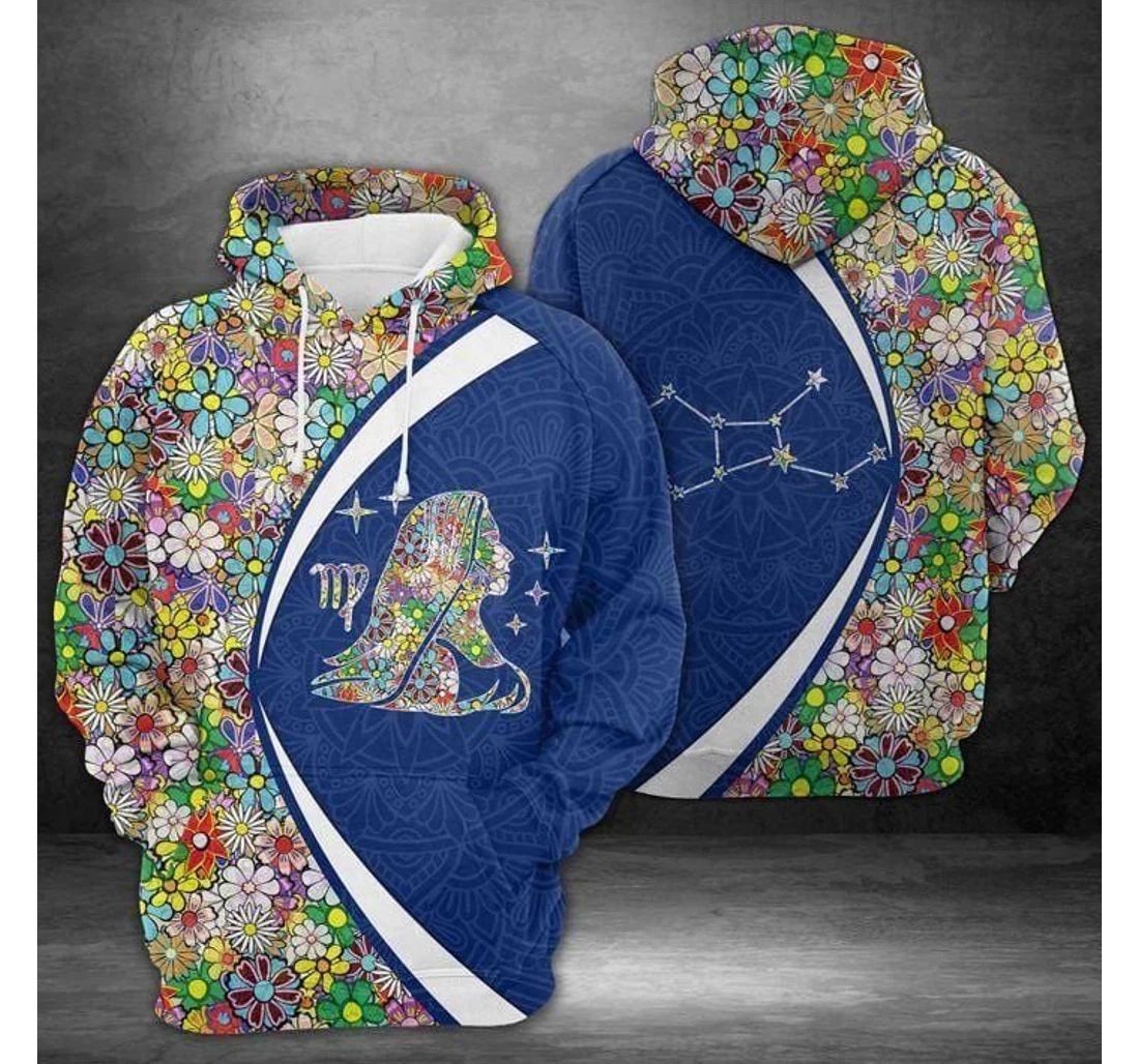 Virgo Horoscope Flower Pattern Birthday L - 3D Printed Pullover Hoodie