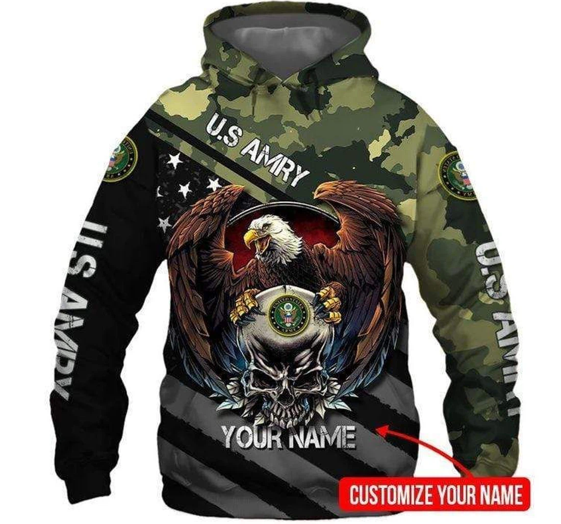 Personalized Custom Name Us Army Eagle Camo - 3D Printed Pullover Hoodie