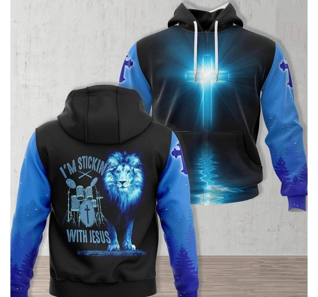 Lion Jesus Drum I'm Stickin With Jesus - 3D Printed Pullover Hoodie