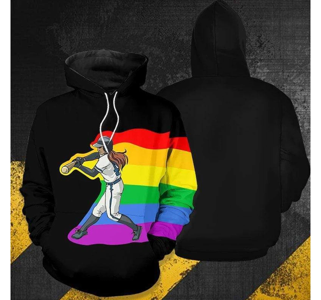 Rainbow Color Softball Player H - 3D Printed Pullover Hoodie