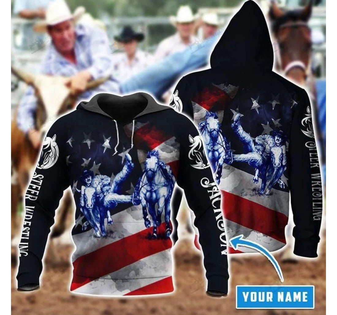 Custom Name American Steer Wrestling - 3D Printed Pullover Hoodie