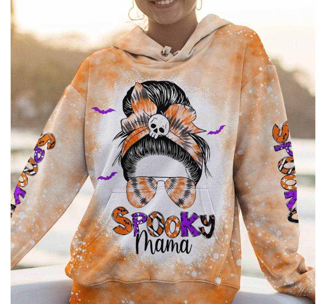 Messy Bun Spooky Mama Skull Halloween Kv - 3D Printed Pullover Hoodie