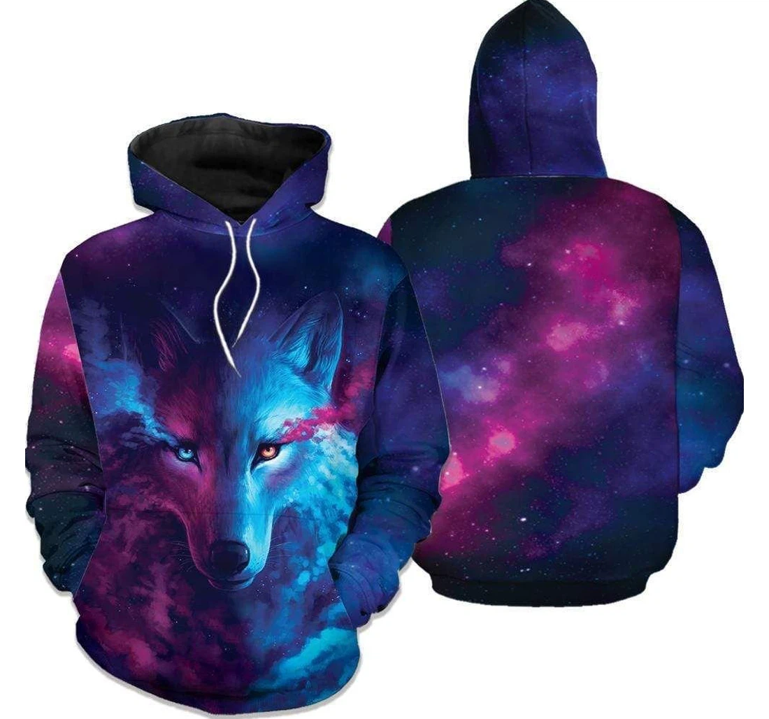 Blue Red Wolf V - 3D Printed Pullover Hoodie