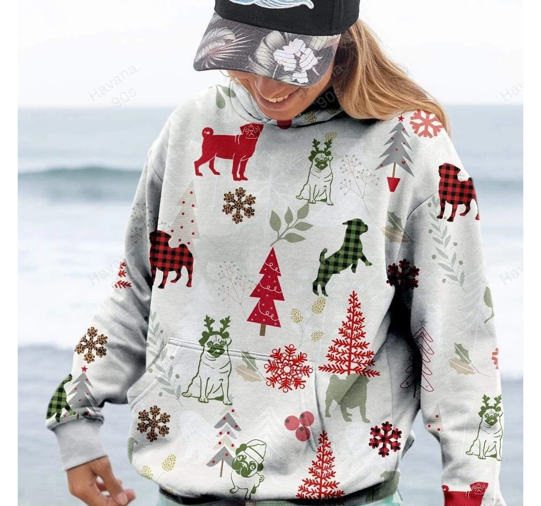 Pug Dog Love Christmas - 3D Printed Pullover Hoodie