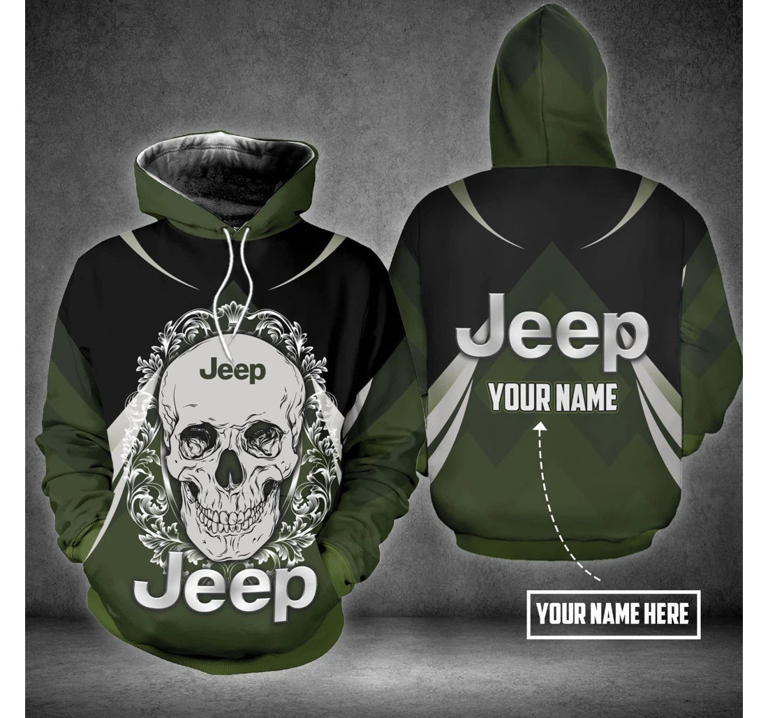 Personalized Custom Name Green Jeep Skull L - 3D Printed Pullover Hoodie