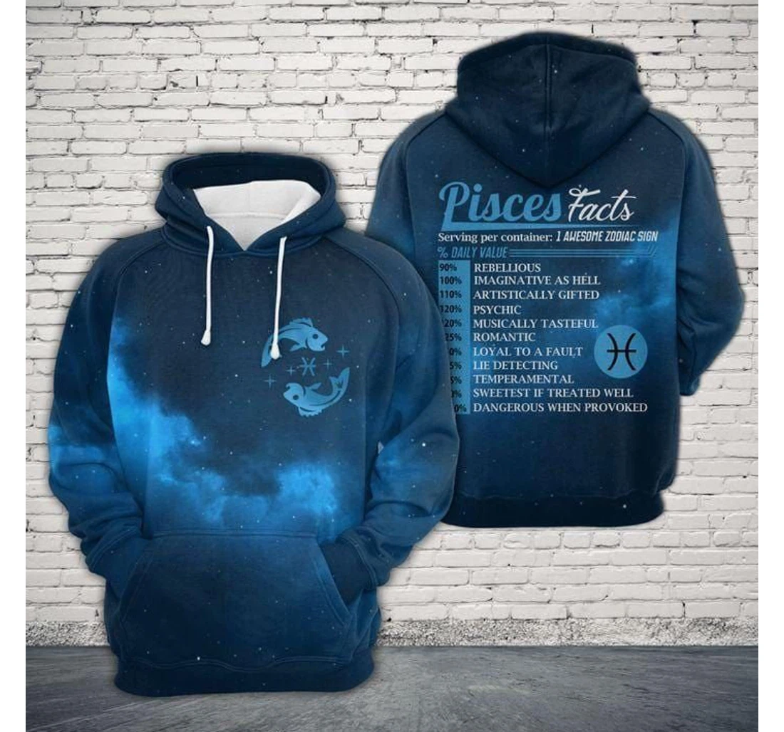 Personalized Horoscope Pisces Facts Birthday L - 3D Printed Pullover Hoodie