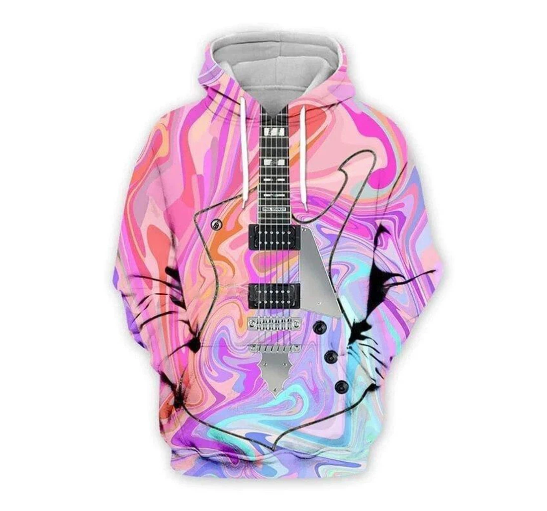 Pink Guitar Holographic H - 3D Printed Pullover Hoodie