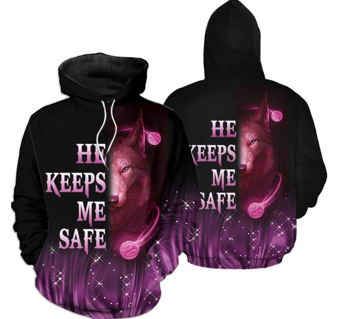 Wolf Couple Safe Pink V - 3D Printed Pullover Hoodie