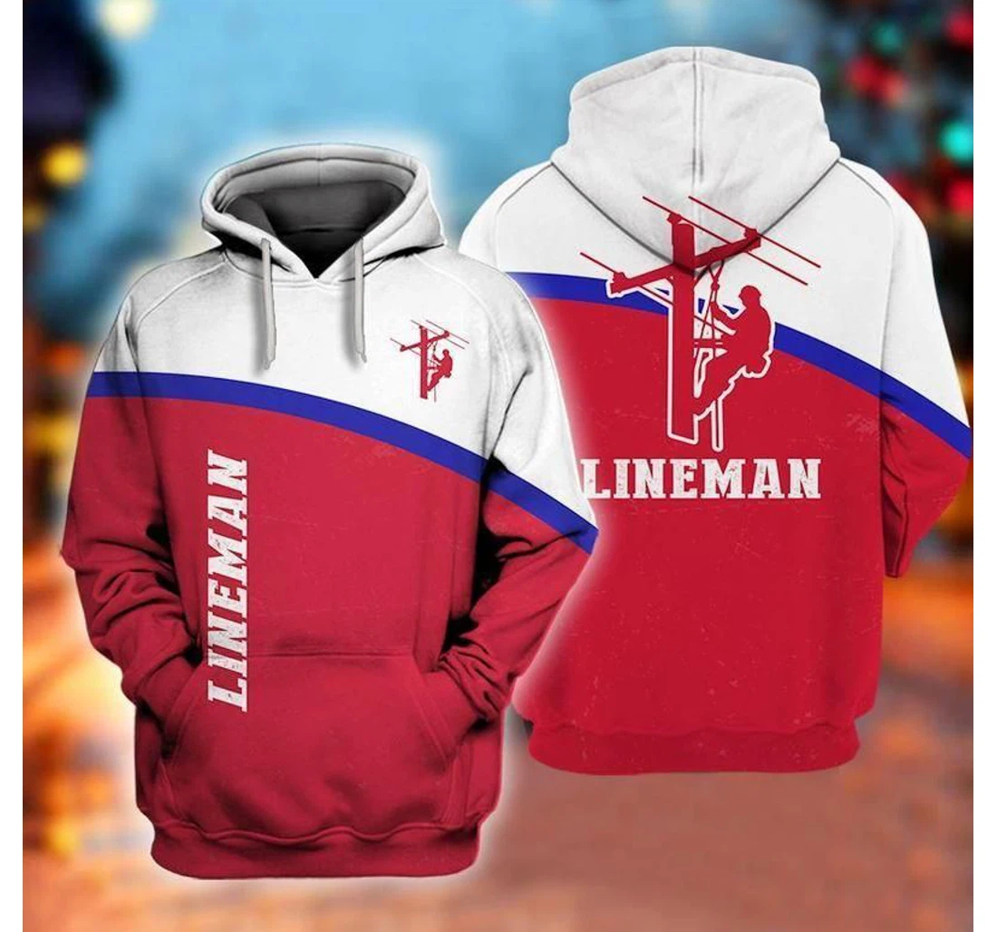 Gift Dad Simple Lineman Red White - 3D Printed Pullover Hoodie