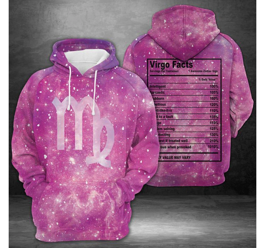 Virgo Facts Galaxy Pink Birthday L - 3D Printed Pullover Hoodie