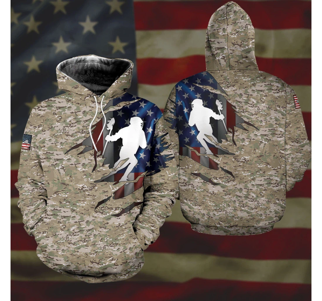 Lacrosse Usa Camo L - 3D Printed Pullover Hoodie