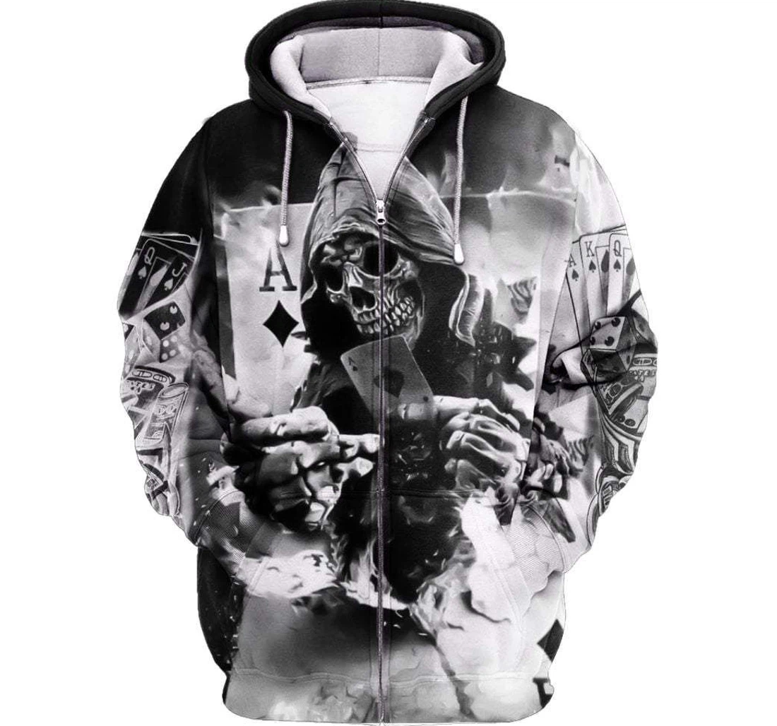 Halloween White Skull With Ace - 3D Printed Pullover Hoodie