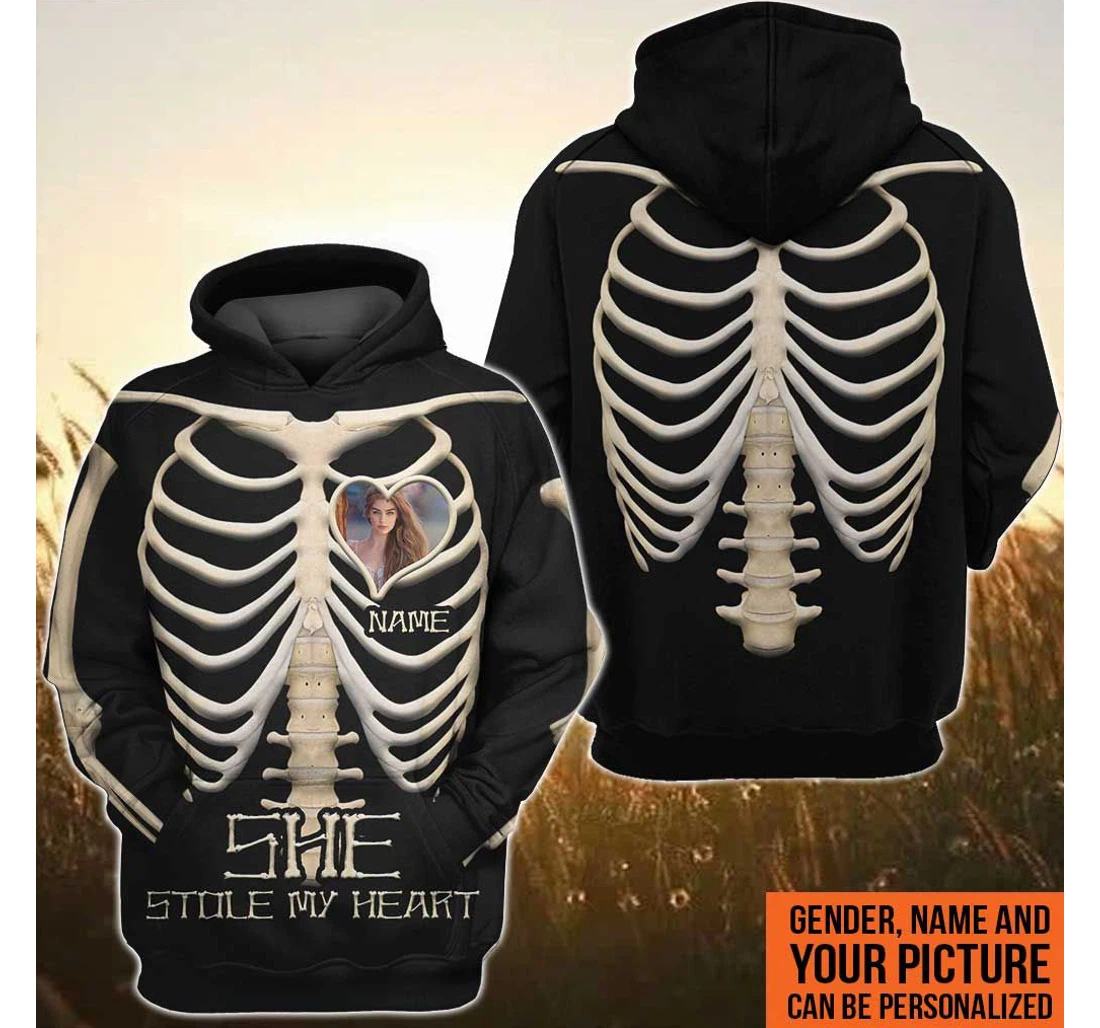 She He Stole My Heart Couple Halloween Custom Name Photo - 3D Printed Pullover Hoodie