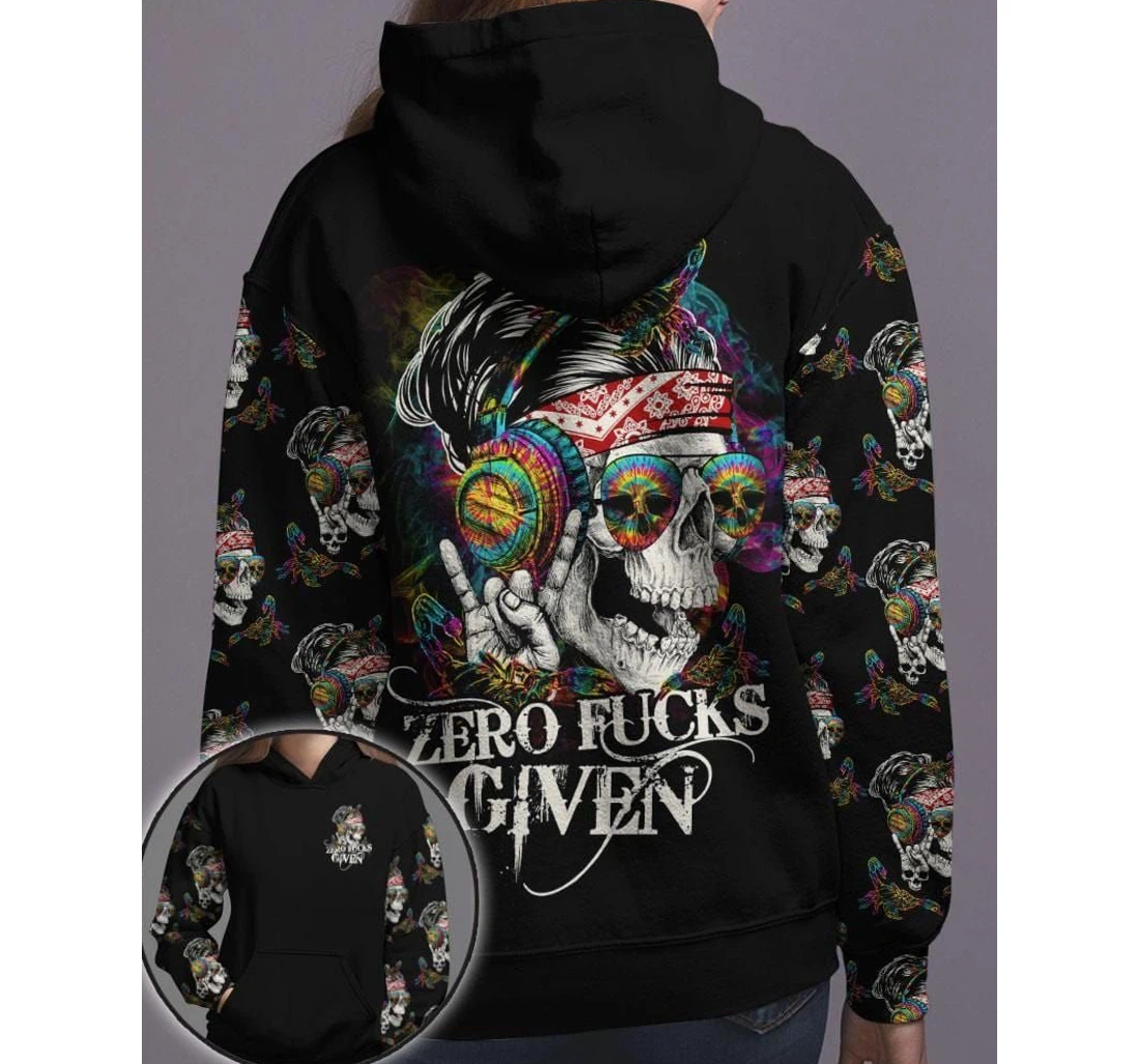 Zero Fucks Given Skull Rock Tie Dye Kv - 3D Printed Pullover Hoodie