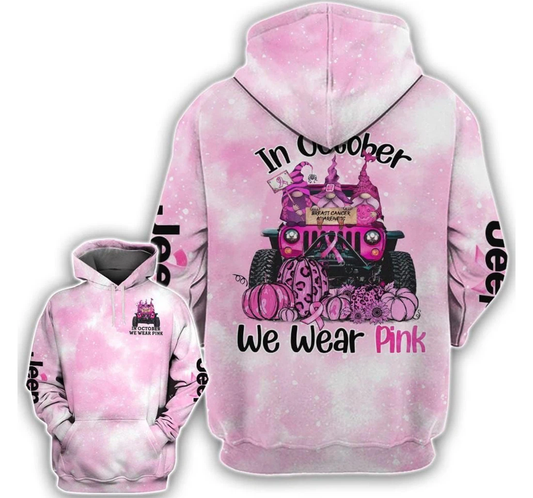 In October We Wear Pink Jeep Girl Halloween Pink - 3D Printed Pullover Hoodie