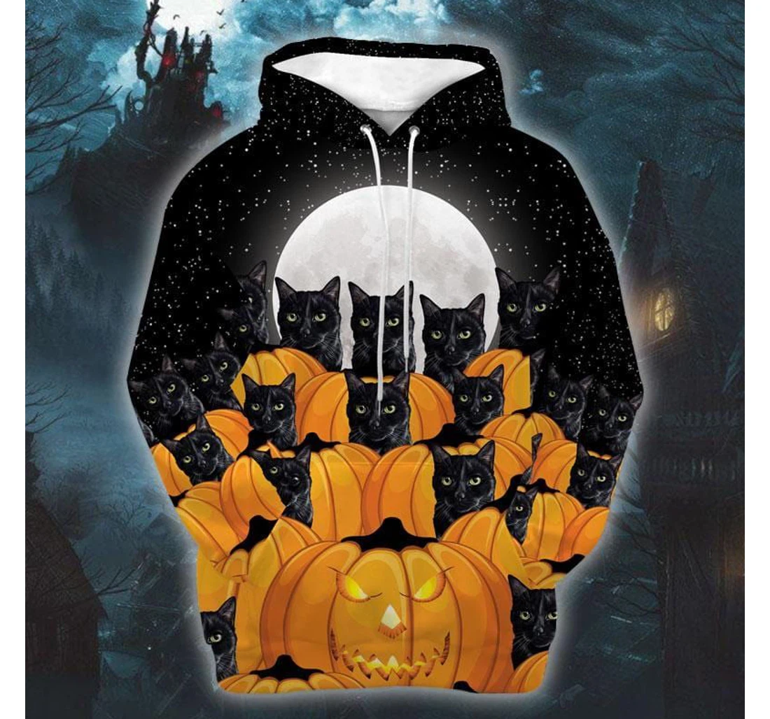 Funny Halloween Pumpkin Cat - 3D Printed Pullover Hoodie