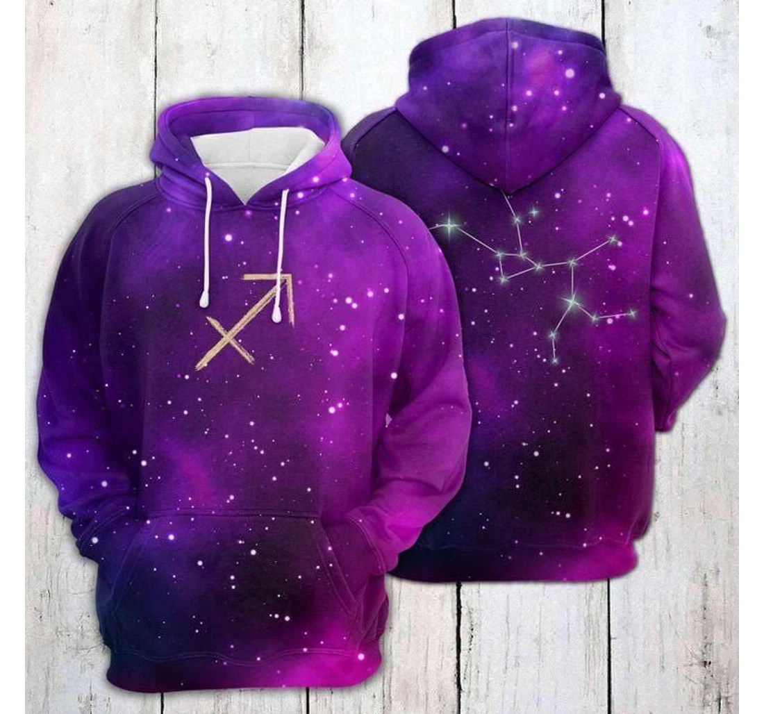 Sagittarius Horoscope Galaxy Purple Birthday L - 3D Printed Pullover Hoodie