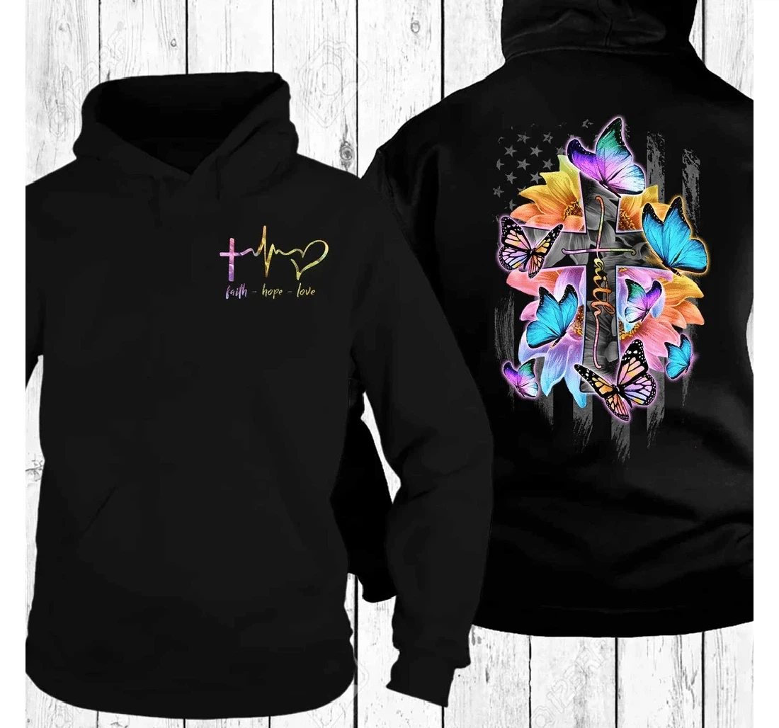 Faith Cross Sunflower Rainbow Butterflies Faith Hope Love Kv - 3D Printed Pullover Hoodie