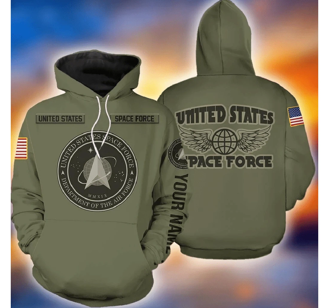 Custom Name United States Space Force Olive - 3D Printed Pullover Hoodie