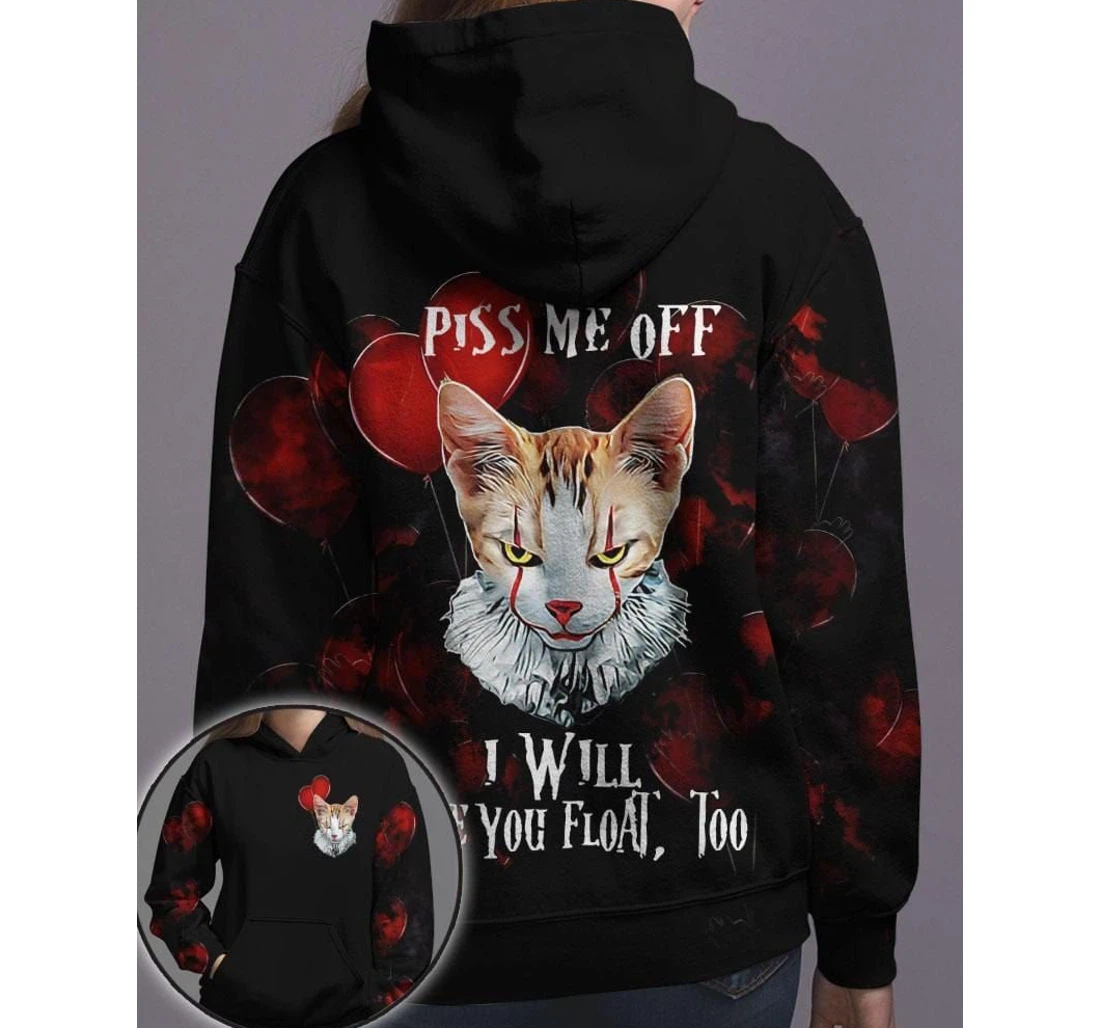 Pennywise Cat Piss Me Off Halloween Kv - 3D Printed Pullover Hoodie