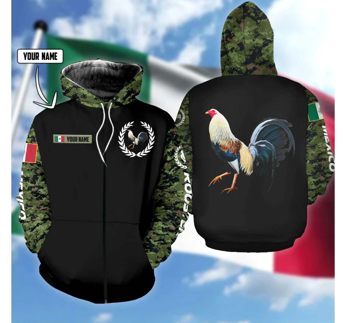 Gift Father Personalized Name Mexican Rooster Camo Green - 3D Printed Pullover Hoodie