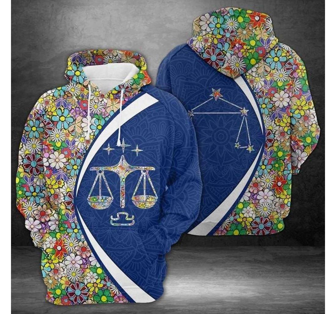 Libra Horoscope Flower Pattern Birthday L - 3D Printed Pullover Hoodie