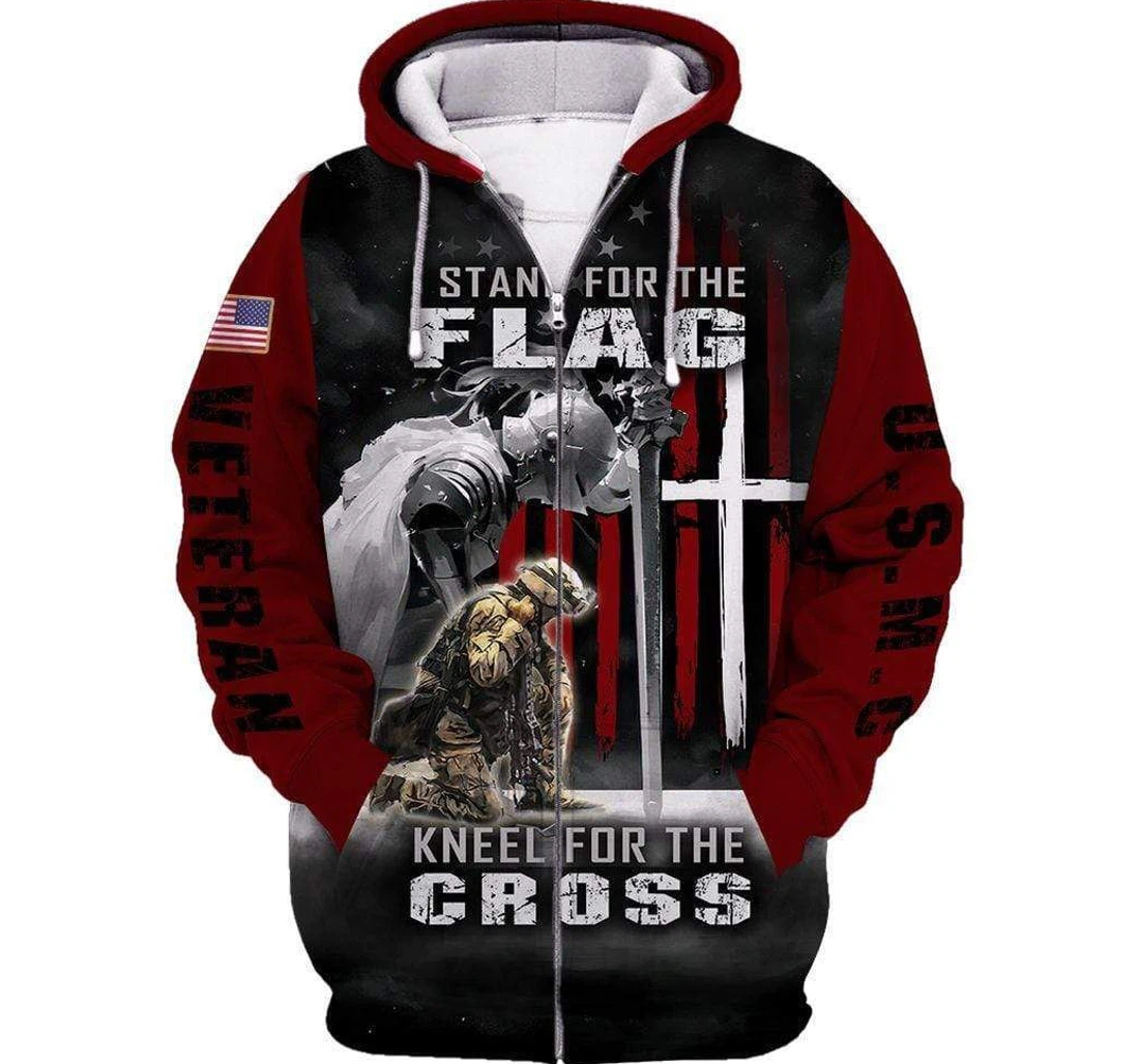 U.s Marine Corps Stand The Flag Kneel The Cross - 3D Printed Pullover Hoodie