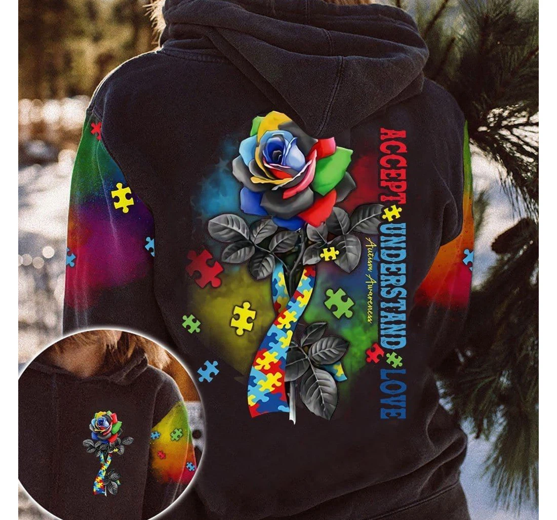 Mother Day Gift Autism Mom Rose Accept Understand Kv - 3D Printed Pullover Hoodie