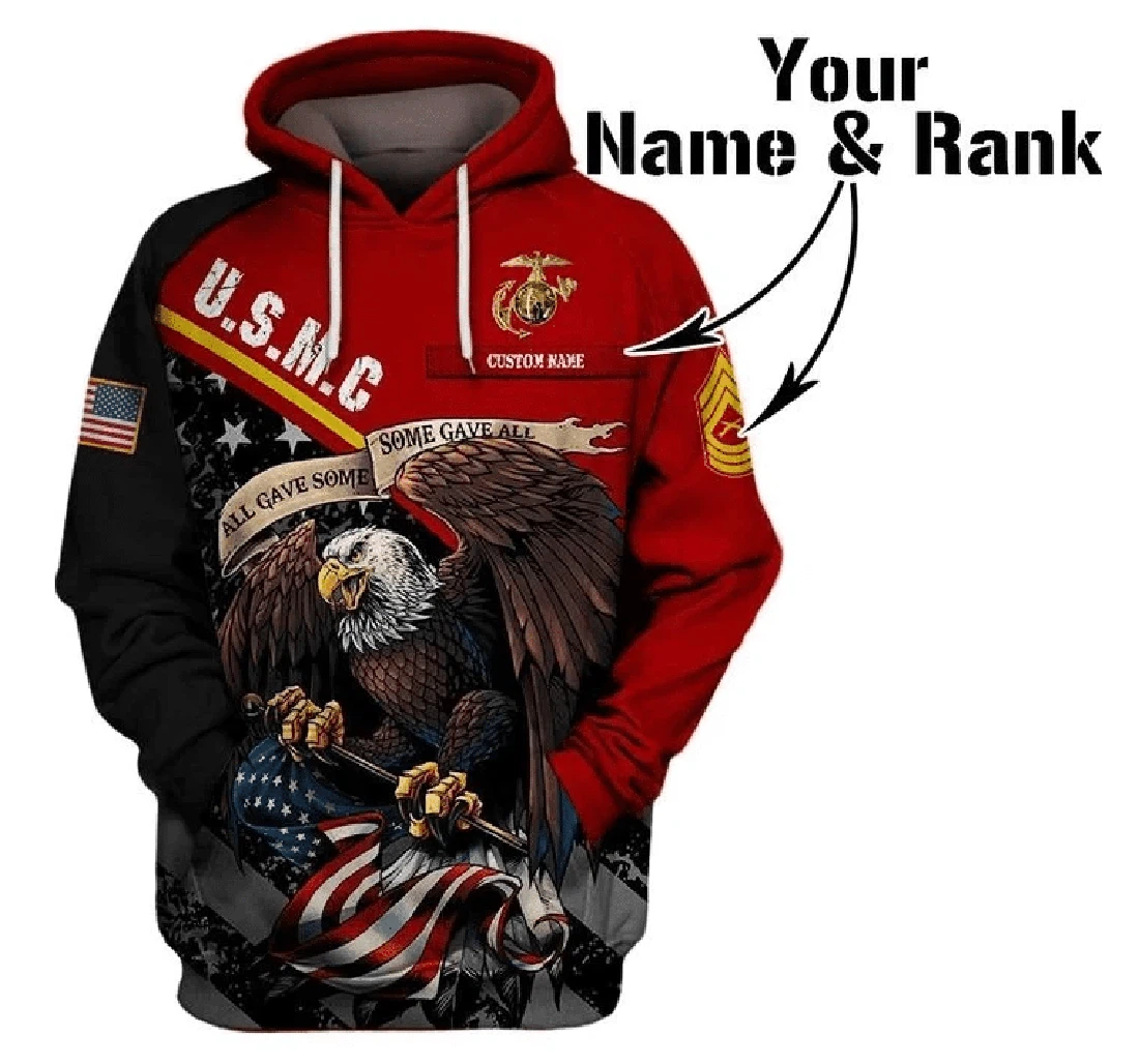 Veteran U.s Marine Corps Personalized Custom Name & Rank V - 3D Printed Pullover Hoodie