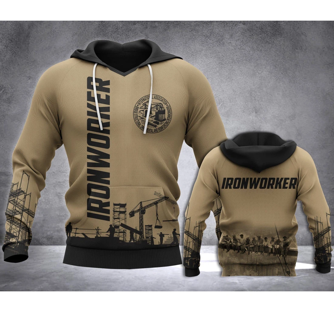 Gift Dad Father's Day Brown Ironworker Construction - 3D Printed Pullover Hoodie