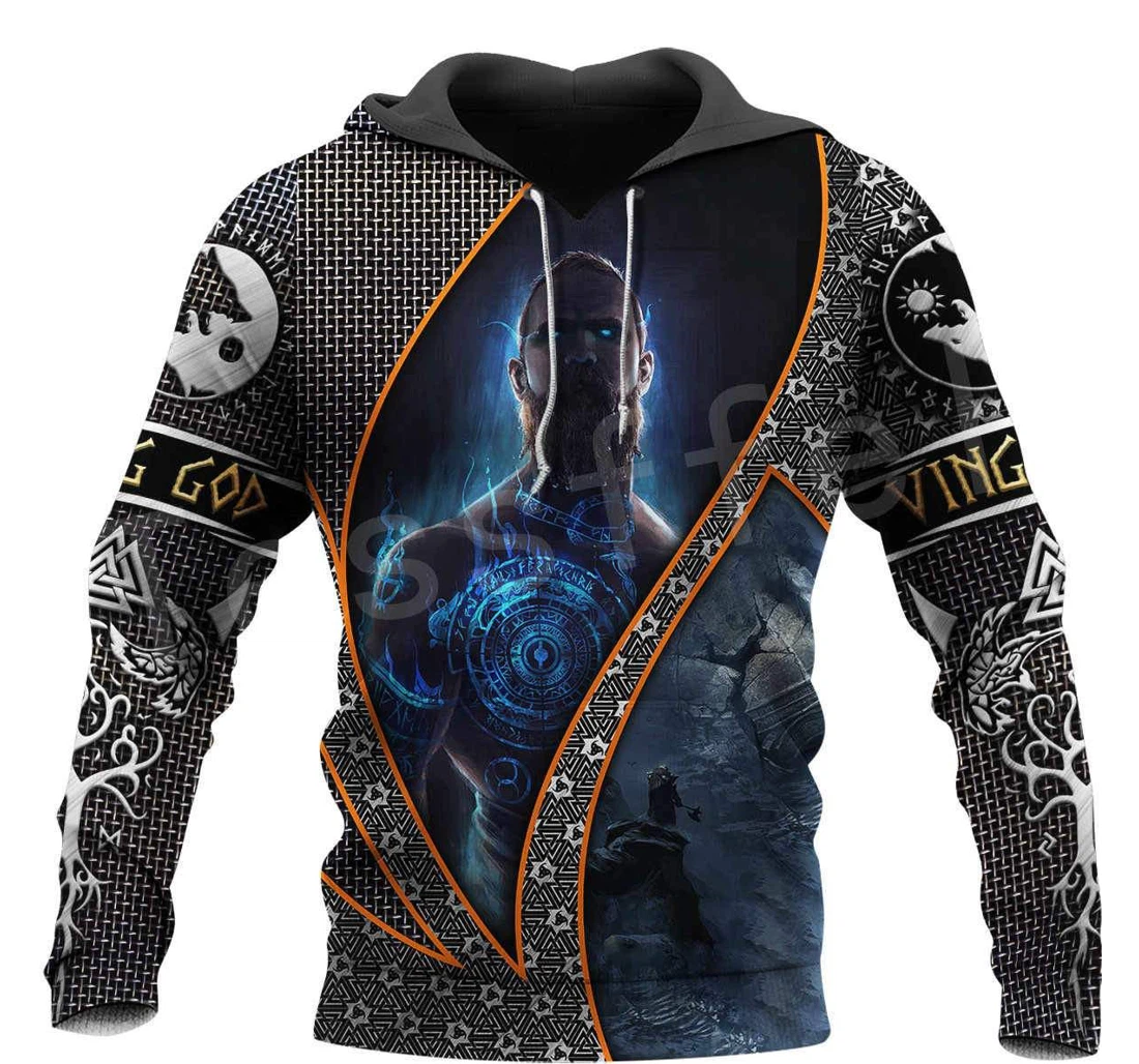 Viking God Tattoo Warriors Blue V - 3D Printed Pullover Hoodie