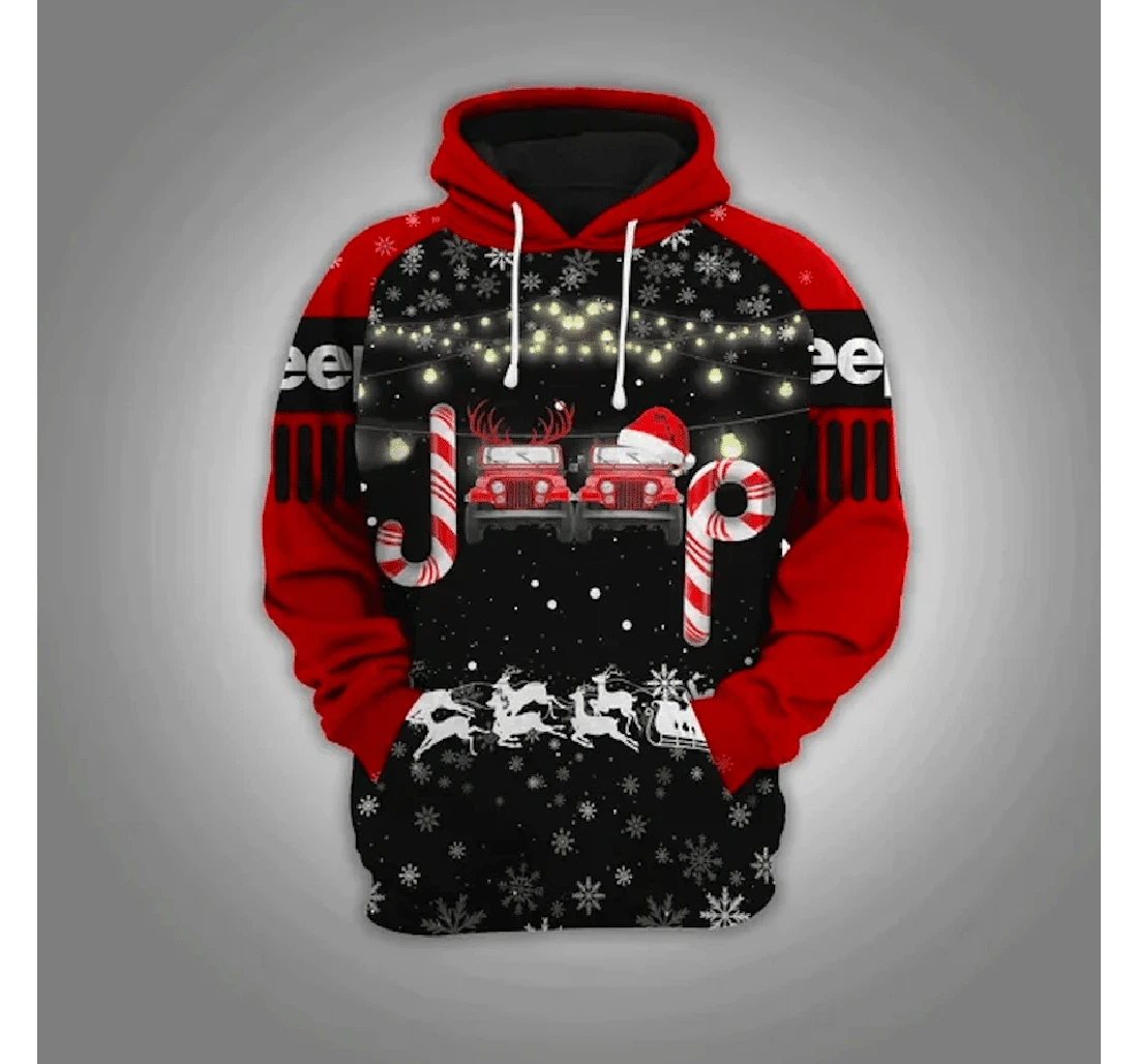 Merry Christmas Jeep Red - 3D Printed Pullover Hoodie