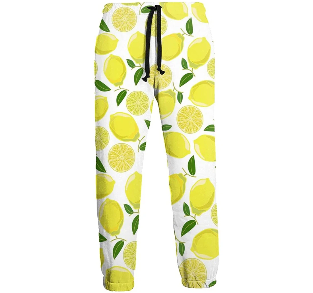 Personalized Acid Yellow Lemon Loose Long Sweatpants, Joggers Pants With Drawstring For Men, Women